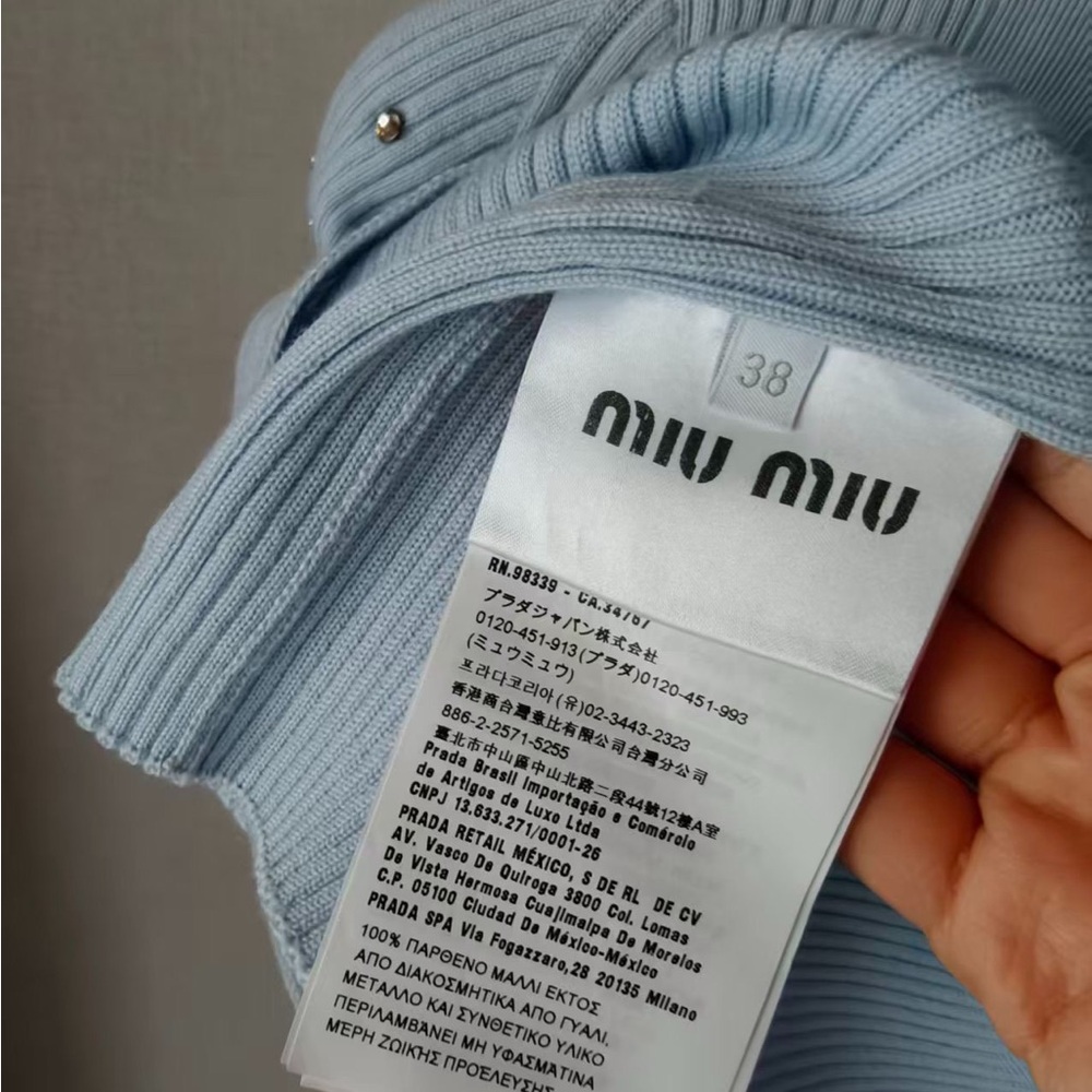 Authentic Miu Miu Pastel Blue Embellished Cardigan - Picture 4 of 6